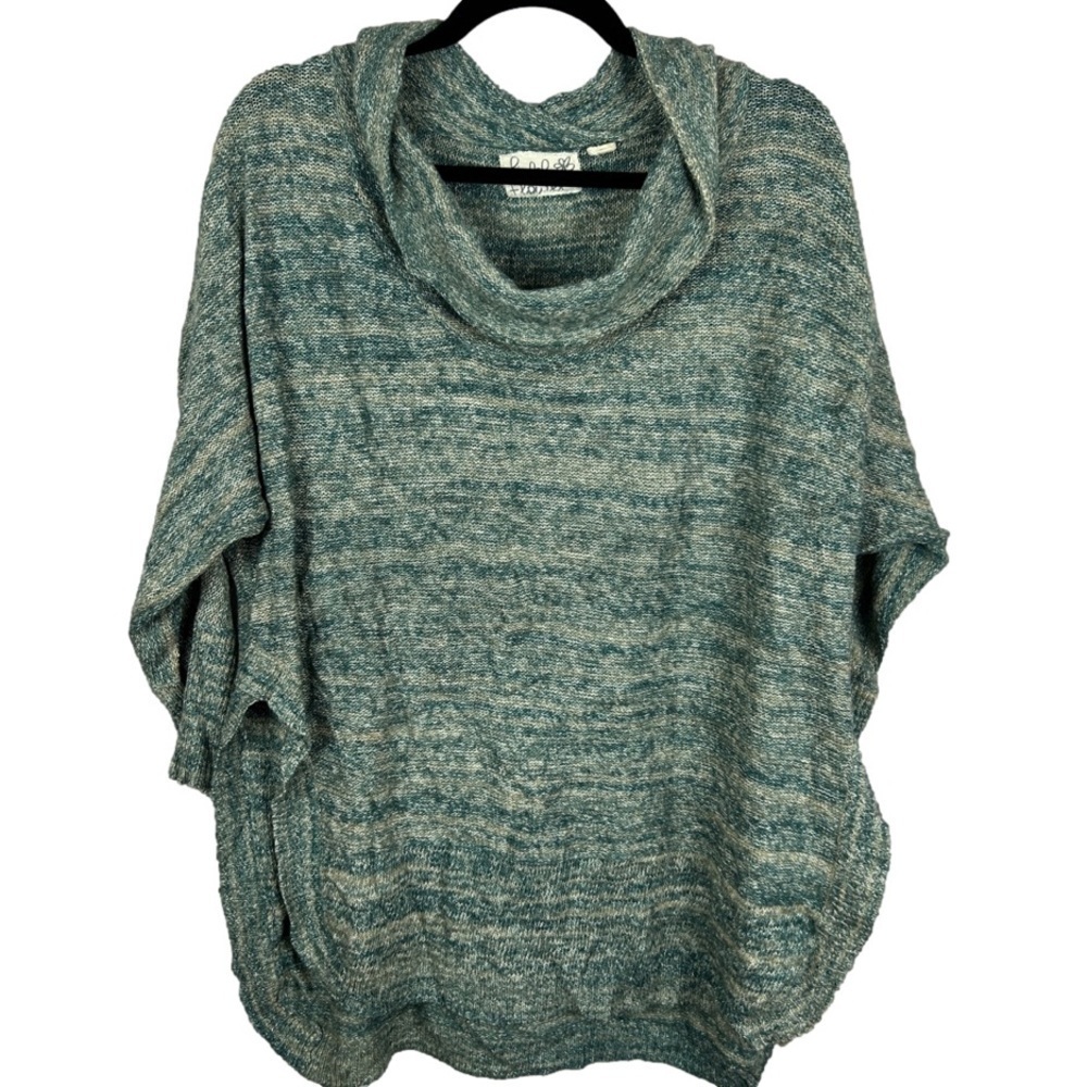 Field Flower Cowl Neck Cotton Blend Knit Tunic Sweater Medium Green